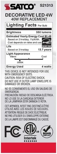 Vista 6 de Satco S21313 4CA10/LED/930/CL/120V/E26-paquete de 6