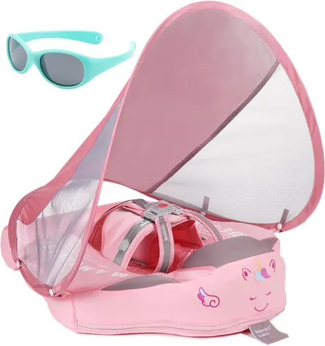 Vista 10 de Mambobaby Flotador con Toldo y Cola Nuevo Mejorado Flotador de Piscina No Inflable para Bebé Flotador de Natación Mambo Entrenador de Natación