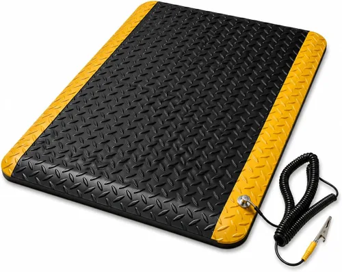 Vista 8 de Tapete conductor antifatiga ESD de 3 x 5 pies, placa de diamante duradera y resistente, alfombrilla ergonómica de esponja suave, antideslizante