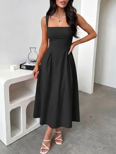 Vista 5 de ANRABESS Vestido de verano para mujer, para invitada de boda, cuello cuadrado, acampanado, sin mangas, fluido, elegante, formal, cóctel, fiesta