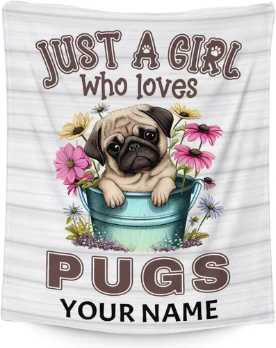 Vista 16 de Manta de Pug para regalo, 30 x 40 pulgadas, bonita manta para amantes de los perros, mantas blancas de felpa suave para sofá, oficina