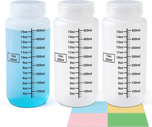 Vista 11 de Botellas de plástico de boca ancha de 8 onzas con tapas herméticas, recipientes de polipropileno graduados a prueba de fugas de grado alimenticio