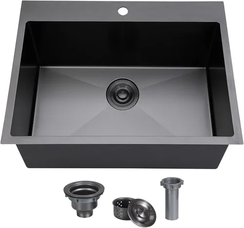 Vista 9 de SHACO Fregadero de barra empotrado de 15x15 pulgadas, fregadero de acero inoxidable de 15 pulgadas de un solo tazón hecho a mano de níquel cepillado