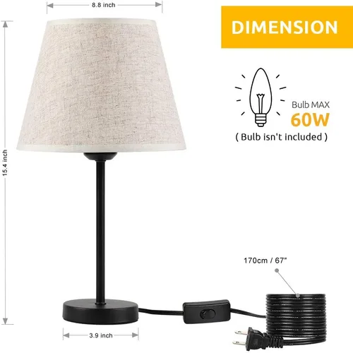 Vista 5 de HAITRAL Lámparas de mesita de noche, juego de 2 lámparas de mesita de noche pequeñas con pantalla de tela, lámparas de mesita de noche