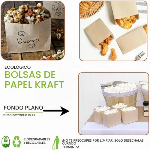 Vista 4 de Pequeñas bolsas de papel marrón para aperitivos, paquete de 100, bolsas de papel kraft a prueba de grasa, reciclables y biodegradables, pequeños