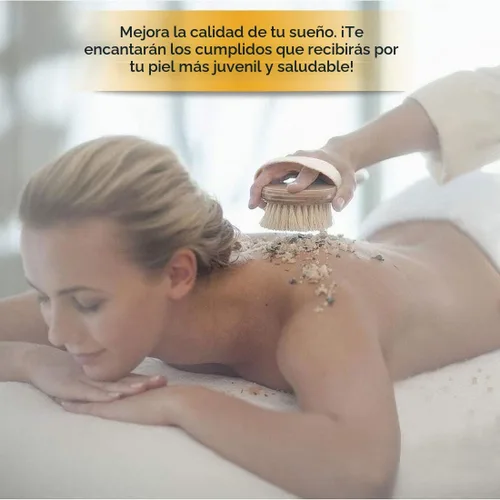 Vista 2 de Cepillo corporal de baño y ducha, cepillado de piel seca con cerdas de jabalí 100% naturales y mango desmontable de bambú de 16 pulgadas de largo