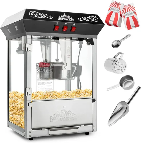 Vista 2 de Olde Midway - máquina de hacer palomitas estilo clásico, con hervidor de agua grande de 8 onzas, Negro