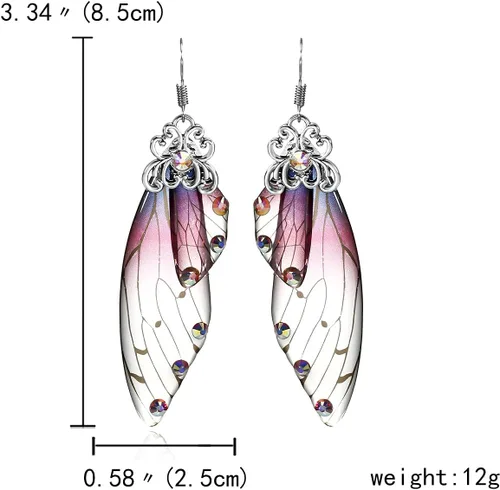 Vista 2 de BELLA-Bee - Aretes colgantes de alas de mariposa chapados en oro con cristal y diamantes de imitación, joyería para mujeres y niñas, joyería