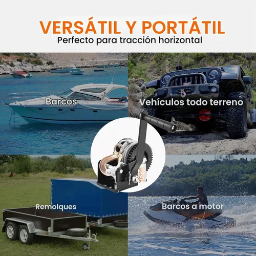 Vista 6 de VEVOR Cabrestante de mano, capacidad de tracción de 800 libras, manivela de cuerda resistente con cable de alambre de acero de 33 pies y trinquete