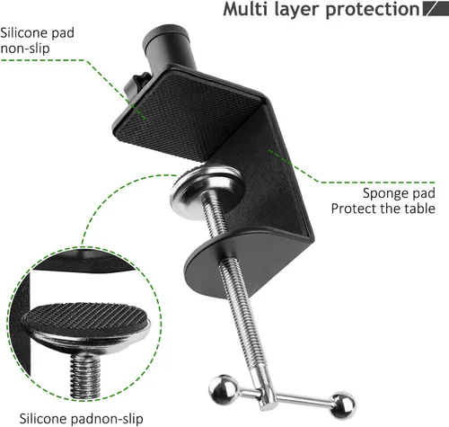 Vista 3 de Abrazadera de montaje de mesa de metal resistente, abrazadera de escritorio de metal para soporte de brazo de micrófono, abrazadera ajustable