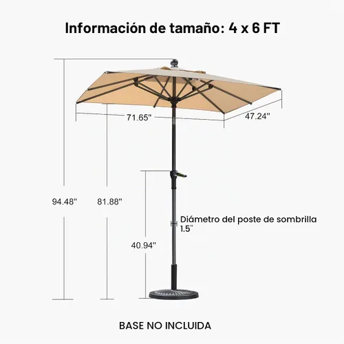 Vista 2 de PURPLE LEAF - Sombrilla de patio rectangular de 6' x 4', sombrilla de mesa para exteriores con marco de aluminio, sombrilla de mercado, sombrilla