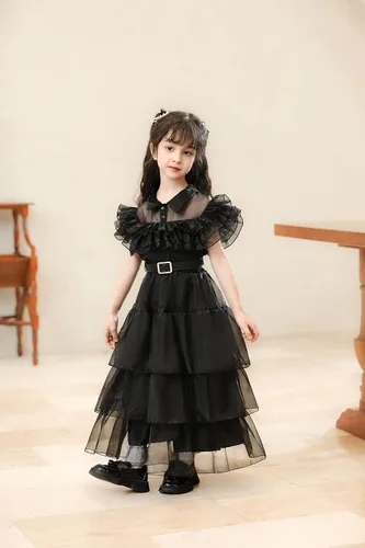 Vista 5 de Emonyna Wednesday Addams - Vestido para niñas y niños, disfraz de cosplay de la familia, uniforme de la academia, vestidos de baile de Halloween