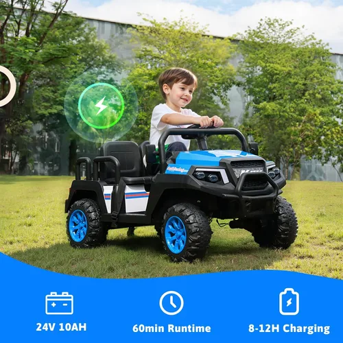 Vista 6 de [Usado] Coche eléctrico de 24 V para niños, automóvil de 4 plazas para niños de 3 a 8 años, color aguamarina