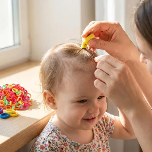 Vista 2 de 500 ligas para el cabello de bebé y niña, bandas elásticas para el cabello para niñas, 23 colores de algodón de caramelo, accesorios para el cabello