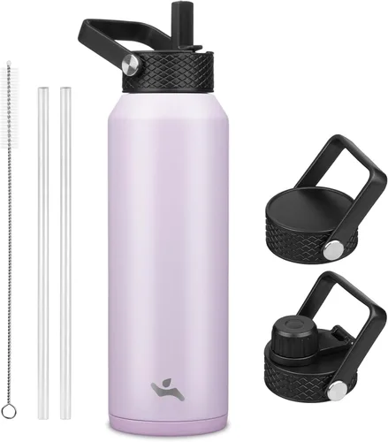 Vista 83 de Konokyo - Botella de agua aislada de 18 onzas, botellas deportivas de acero inoxidable con 3 tapas, verde militar