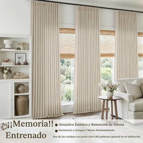 Vista 5 de TWODRAPES Juego de 2 paneles de cortinas plisadas de lino de 96 pulgadas de Avena