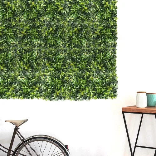 Vista 8 de SunnyRoyal Panel de madera de boj artificial 3D para seto topiario, protección UV, pantalla de hiedra, vegetación sintética, decoración de pared