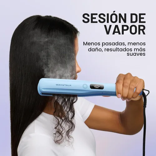 Vista 2 de Wavytalk Plancha de pelo a vapor para menos daño por calor, plancha plana Azul bebé