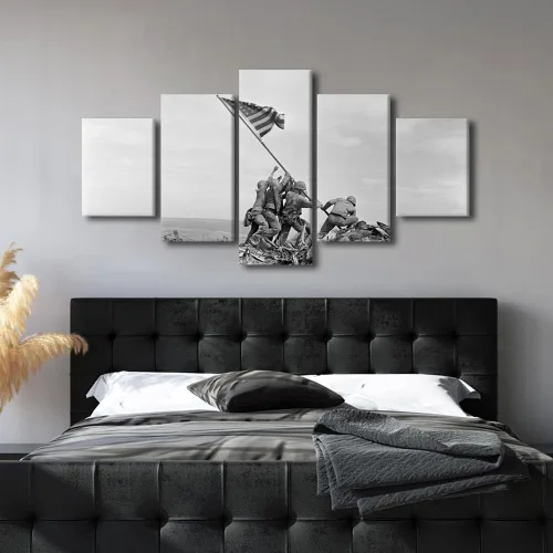 Vista 4 de Arte de pared para sala de estar, imágenes de la bandera estadounidense, impresión en lienzo, arte de pared militar de Estados Unidos de la Segunda