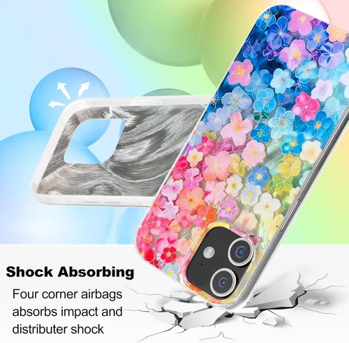Vista 3 de I-MGAE-IN-AR Funda compacta para iPhone 12 Pro, diseño colorido de flores iridiscentes, holográfica, brillante, bonita funda para iPhone 12