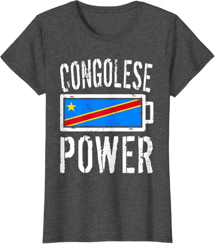 Vista 7 de Camiseta de batería de energía congoleña con bandera de República Democrática del Congo, Negro, S