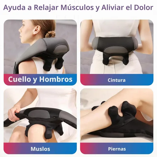 Vista 7 de Masajeador de cuello ajustable de ancho Shiatsu inalámbrico para aliviar el Gris negro