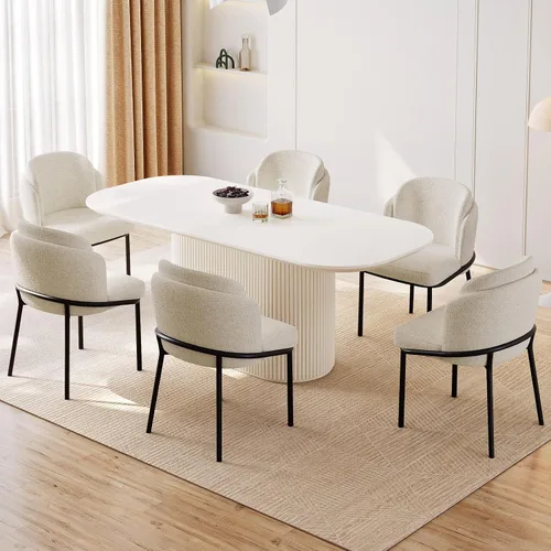 Vista 31 de Mesa de comedor ovalada de 63 pulgadas para 2-6 personas, mesa de cocina negra moderna, mesa de comedor rectangular de lujo, mesa de comedor
