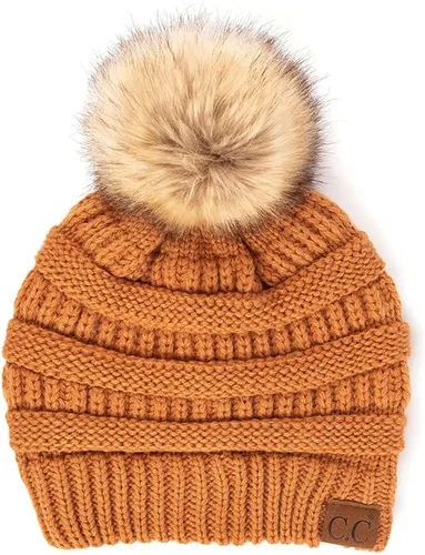 Vista 99 de Gorro unisex liso con pompón y ribete (HAT-43) de C.C Hatsandscarf Exclusives Marfil