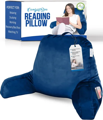 Vista 19 de ComfortSpa - Almohada de lectura para cama tamaño adulto, almohada de respaldo con brazos, bolsillos y funda lavable; Úsela como almohada de cama