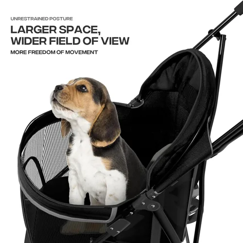 Vista 6 de Cochecito para mascotas para perros y gatos pequeños, 10-22 libras, almacenamiento trasero, negro
