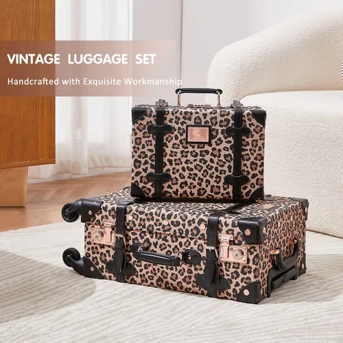 Vista 3 de Unitravel Juego de equipaje vintage de 3 piezas para mujer con cerradura TSA, Leopardo