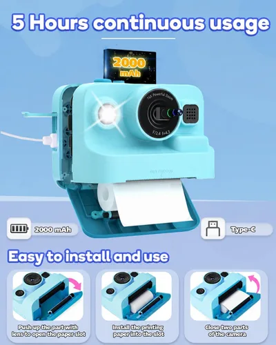 Vista 7 de Dylanto Cámara de niños con impresión instantánea, cámaras instantáneas de 1080P para niños que imprimen fotos, regalos de Navidad de cumpleaños