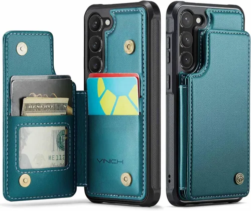 Vista 21 de Vinich - Funda tipo cartera para Samsung Galaxy S23 con tarjetero, color negro Ranuras de crédito con bloqueo RFID, soporte para teléfono a prueba