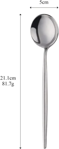Vista 7 de Juego de 18 cucharas de mesa de acero inoxidable, cucharas redondas de mango largo, cucharas de caldo, juego de 18 (plateado, 8.3 pulgadas)