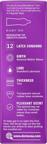 Vista 13 de Durex Preservativos Extra Sensibles Lubricados Ultradelgados Premium, Ajuste Regular, 12