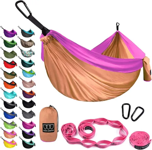 Vista 15 de Gold Armour Hamaca de camping – Hamaca doble XL, hamaca portátil, accesorios de camping, equipo para exteriores e interiores con correas de árbol