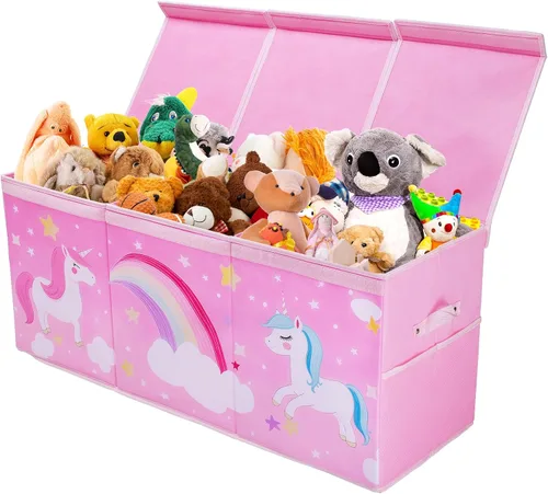 Vista 9 de decalsweet Caja de juguetes para niños, caja de almacenamiento de juguetes Oxford plegable con asas para niños, organizador de juguetes extra grande