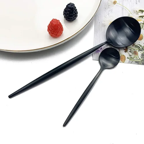 Vista 7 de JASHII Nice Kitchen - Juego de cubiertos de acero inoxidable para 4 personas con tenedor de cuchara grande (negro)