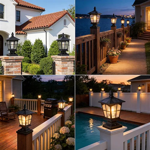 Vista 5 de Brightever 4x4 Post Solar Lights with Warm White Edison Bulb, 1 Pack Black Negro