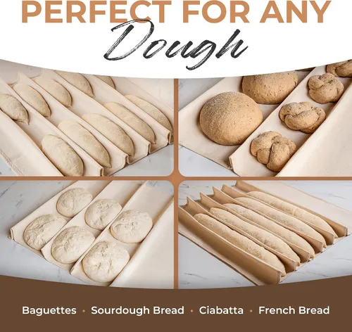 Vista 6 de Orblue Bakers Couche y Paño de Fermentación, Tela 100% Algodón para Hornear Masa de Pan, Herramienta de Moldeado para Baguettes, Hogazas, Ciabatta