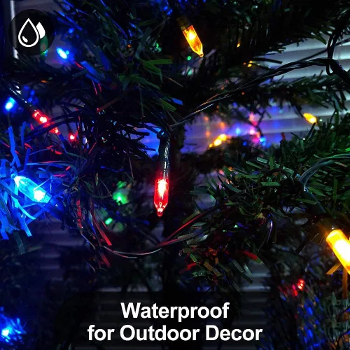 Vista 4 de MASHANG Mini luces, 18 pies, 50 luces LED de Navidad con temporizador y 8 modos, luz de cadena impermeable operada con 3 pilas AAA para decoración
