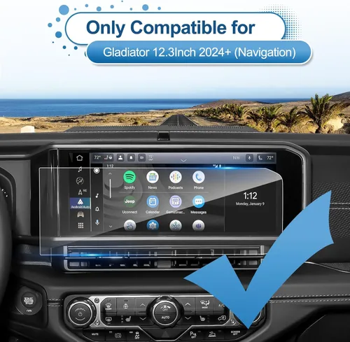 Vista 2 de 2024-2026 Gladiator Protector de pantalla para Jeep Gladiator (Sport/Sport S/Willys/Mojave/Rubicon) Pantalla táctil de 12.3 pulgadas, vidrio