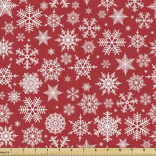 Vista 14 de Ambesonne Tela Navideña por Yarda, Tema Navideño Colorido Vivo Piñas de Pino Ramas Hombre de Jengibre Imagen de Bayas Estampada, Tela de Punto