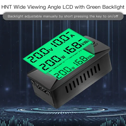 Vista 4 de Medidor Monitor de Batería Multifunción DC, 0-300V, 0-100A Shunt Incorporado, Ampliamente Aplicado a Baterías de RV/Coche de 12V/24V/48V, Pantalla