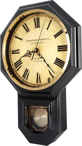Vista 2 de JUSTIME Reloj de pared clásico vintage tradicional de estilo Schoolhouse, con péndulo y melodía Westminter cada hora, relojes de pared con melodía