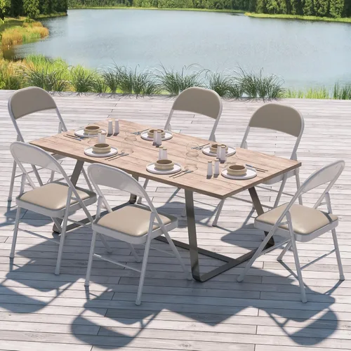 Vista 6 de VECELO Paquete de 4 sillas plegables portátiles de metal con acolchado de poliuretano ultra suave para oficina en casa, beige