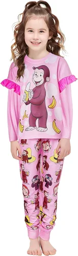 Vista 2 de YAMY Conjunto de camisa George para niñas pequeñas, conjunto corto de verano, casual, camiseta de dibujos animados, conjuntos de pantalones cortos