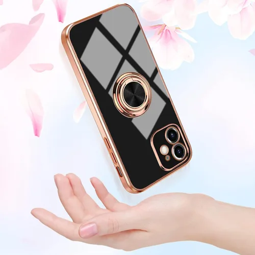 Vista 4 de Compatible con iPhone 11 Kickstand, anillo de rotación de 360 grados integrado con borde de oro rosa brillante que funciona con soporte magnético
