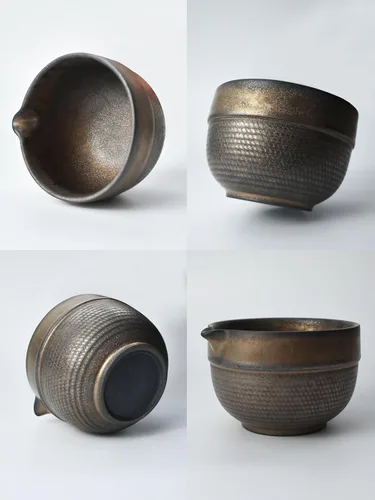 Vista 6 de Artcome Juego de té Matcha de lujo – Kit japonés de 4 piezas con tazón rústico de cerámica esmaltada en negro y asa, batidor de bambú, soporte