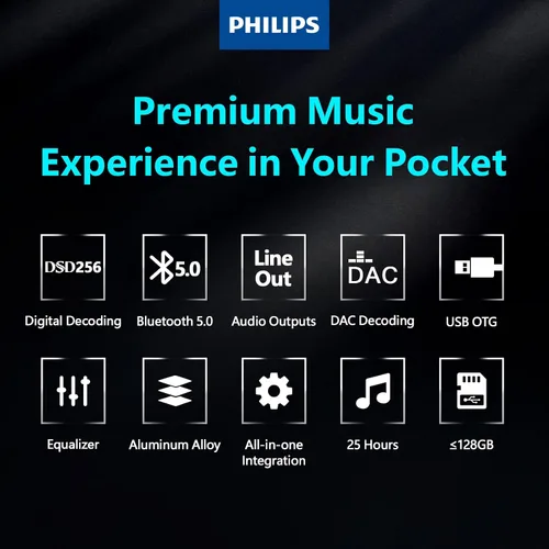 Vista 2 de Reproductor de MP3 con Bluetooth 5.0, reproductor de música digital Mp3 portátil de alta fidelidad, reproductor de música digital, 25 horas